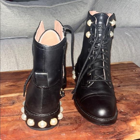 Louise et Cie Black Lace Up Boots with Pearl Details - Picture 1 of 1